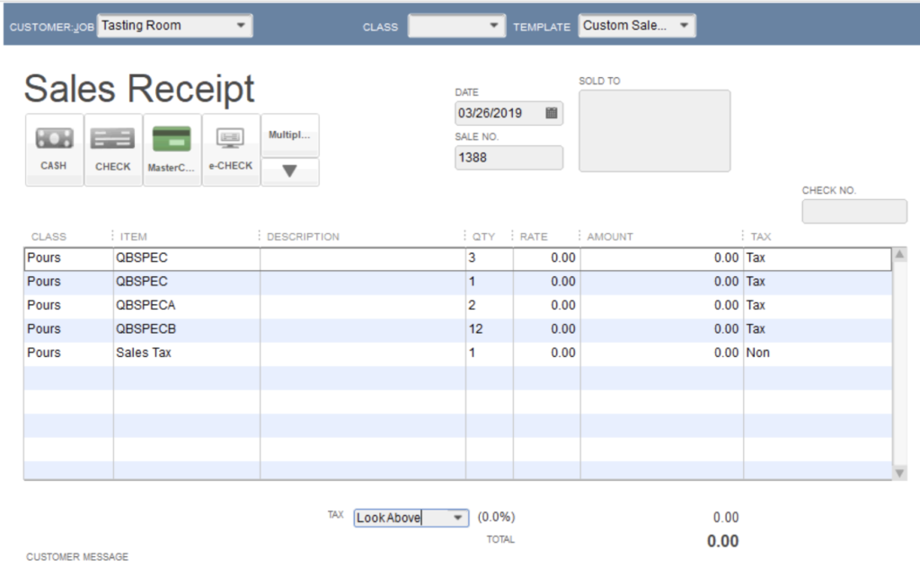 A view of Quickbooks showing a poured order