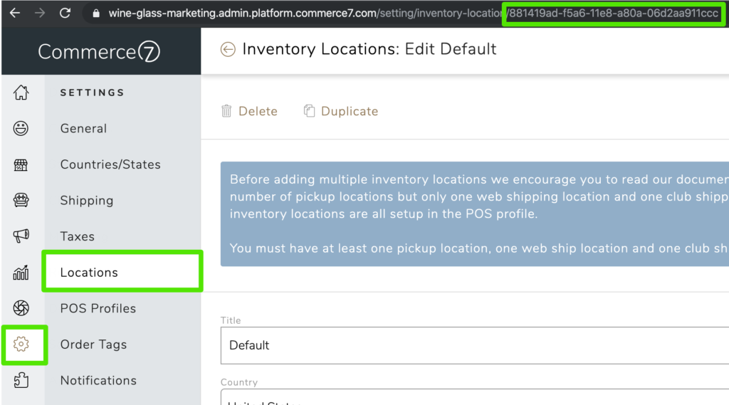 Description of how to access Inventory ID code in Commerce7