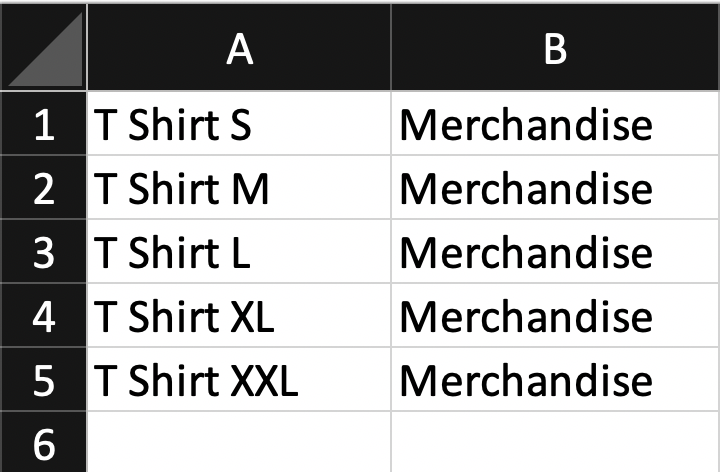 T Shirt Mapping in QuickBooks with Excel