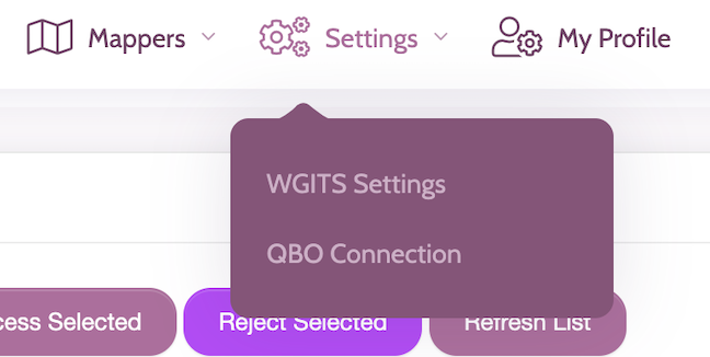 WGits settings dropdown