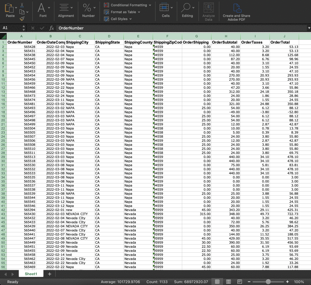 gif on how to filter excel for the tax report in vinsuite
